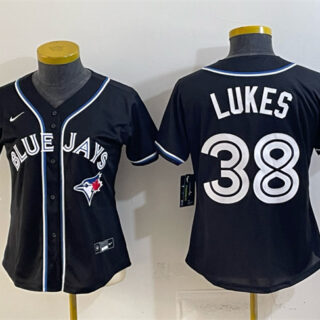 Women's Toronto Blue Jays #38 Nathan Lukes 2026 Fashion Replica Black Out 50 Seasons Patch Stitched Baseball Jersey(Run Small)