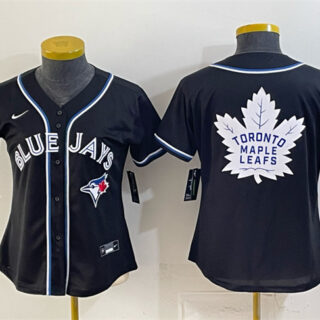 Women's Toronto Blue Jays & Leafs With White Leafs Logo 2026 Fashion Replica Black Out Stitched Baseball Jersey(Run Small)
