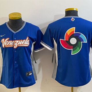 Women's Venezuela Baseball Royal 2026 World Baseball Classic Big Logo Road Stadium Stitched Baseball Jersey(Run Small)