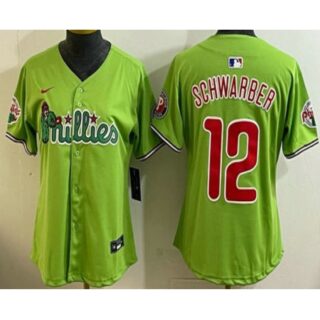 Women's Philadelphia Phillies #12 Kyle Schwarber Light Green Fashion Cool Base Jersey