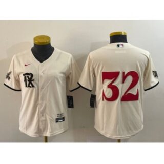 Women's Texas Rangers #32 Evan Carter Cream 2023 City Connect Stitched Baseball Jersey