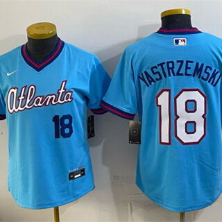 Youth Atlanta Braves #18 Mike Yastrzemski Powder Blue 2026 City Connect Stadium Stitched Baseball Jersey