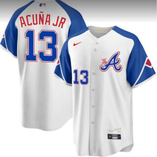 Youth Atlanta Braves #13 Ronald Acuna Jr. White 2023 City Connect With Patch Stitched Baseball Jersey