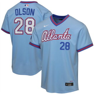 Youth Atlanta Braves #28 Matt Olson Powder Blue 2026 City Connect Stadium Stitched Baseball Jersey