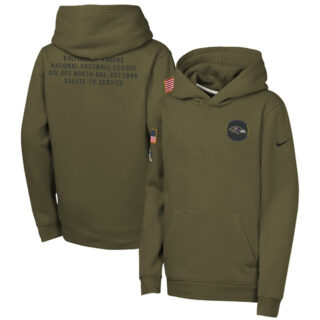 Youth Baltimore Ravens Olive 2025 Salute to Service Club Fleece Hoodie