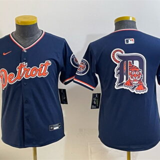 Youth Detroit Tigers Team Big Logo Navy 2026 Alternate Vapor Premier Limited Stitched Baseball Jersey