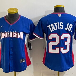 Youth Dominican Republic Baseball #23 Fernando Tatis Jr. Royal 2026 World Baseball Classic Road Stadium Stitched Baseball Jersey