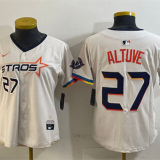 Youth Houston Astros #27 Jose Altuve Cream 2025 City Connect With Texas Patch Limited Stitched Baseball Jersey