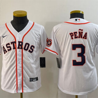 Youth Houston Astros #3 Jeremy Pena White With Patch Cool Base Stitched Jersey