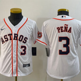 Youth Houston Astros #3 Jeremy Pena White With Patch Cool Base Stitched Jerseys