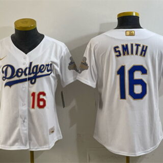 Youth Los Angeles Dodgers #16 Will Smith White 2026 Gold Collection Stadium Stitched Baseball Jersey