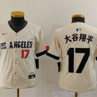 Youth Los Angeles Dodgers #17 Shohei Ohtani Cream With Patch Stitched Baseball Jersey