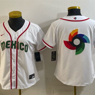 Youth Mexico Baseball White 2026 World Baseball Classic Big Logo Home Stadium Stitched Baseball Jerseys