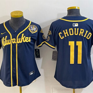 Youth Milwaukee Brewers #11 Jackson Chourio Navy With Home & Bob Uecker Patch Limited Stitched Jersey