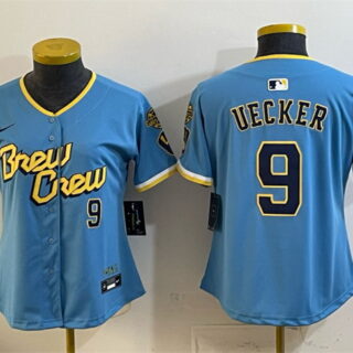 Youth Milwaukee Brewers #9 Bob Uecker Powder Blue City Connect Stitched Jersey