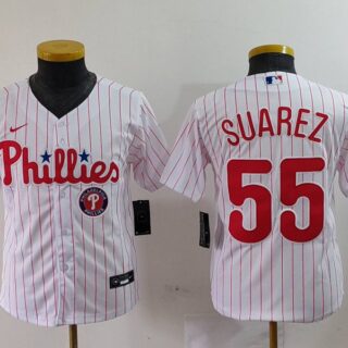 Youth Philadelphia Phillies #55 Ranger Suarez White Cool Base Stitched Baseball Jerseys