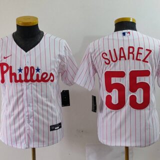 Youth Philadelphia Phillies #55 Ranger Suarez White Cool Base Stitched Baseball Jerseys