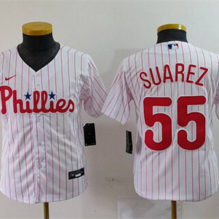 Youth Philadelphia Phillies #55 Ranger Suarez White Cool Base Stitched Baseball Jersey