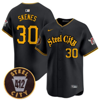 Youth Pittsburgh Pirates #30 Paul Skenes Black 412 Patch Vapor Premier Limited Stitched Baseball Jersey