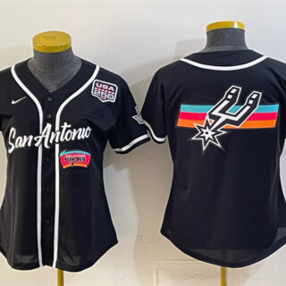 Youth San Antonio Spurs Team Big Logo Black USA 250' Patch City Edition Stitched Baseball Jersey