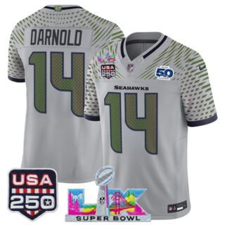 Youth Seattle Seahawks #14 Sam Darnold Gray 2025 F.U.S.E. Super Bowl LX & US 250th anniversary Patch And 50th Season Patch Rivalries Vapor Limited Stitched Football Jersey
