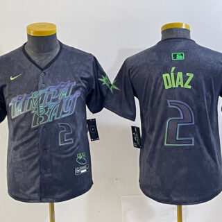 Youth Tampa Bay Rays #2 Yandy Diaz Charcoal 2024 City Connect Limited Stitched Baseball Jersey