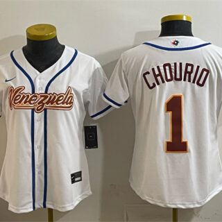 Youth Venezuela Baseball #1 Jackson Chourio White 2026 World Baseball Classic Home Stadium Stitched Baseball Jersey