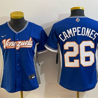 Youth Venezuela Baseball #26 Campeones Royal 2026 World Baseball Classic Road Stadium Stitched Baseball Jersey