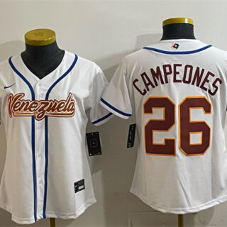 Youth Venezuela Baseball #26 Campeones White 2026 World Baseball Classic Home Stadium Stitched Baseball Jersey