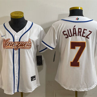 Youth Venezuela Baseball #7 Eugenio Suarez White 2026 World Baseball Classic Home Stadium Stitched Baseball Jersey