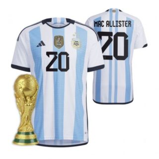 Youth Alexis Mac Allister Argentina National Team White Home 3 Stars 2022 World Cup Champions Jersey