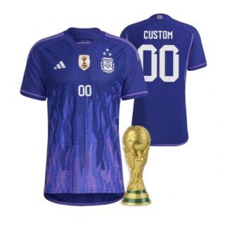 Men's Custom Argentina National Team Purple Away 3 Stars 2022 World Cup Champions Jersey