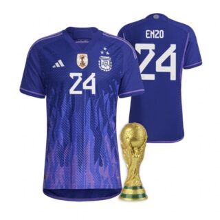 Youth Enzo Fernandez Argentina National Team Purple Away 3 Stars 2022 World Cup Champions Jersey