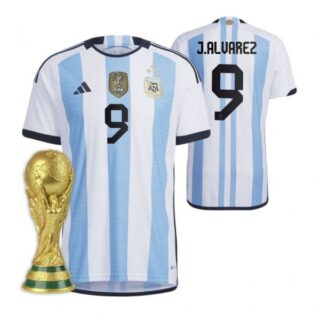 Youth Julian Alvarez Argentina National Team White Home 3 Stars 2022 World Cup Champions Jersey