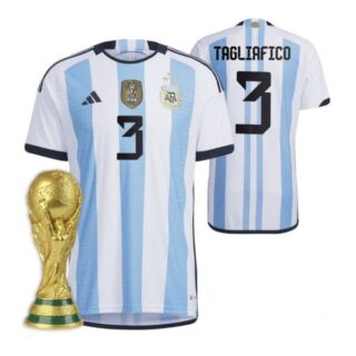 Youth Nicolas Tagliafico Argentina National Team White Home 3 Stars 2022 World Cup Champions Jersey