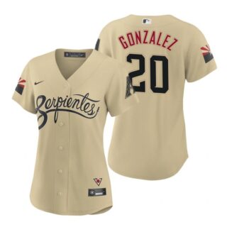 Women Arizona Diamondbacks #20 Luis Gonzalez Serpientes City Connect Jersey Gold - Stitched