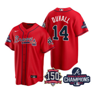 Youth Atlanta Braves Adam Duvall 2021 World Series Champions Stitched Jersey Cool Base Red
