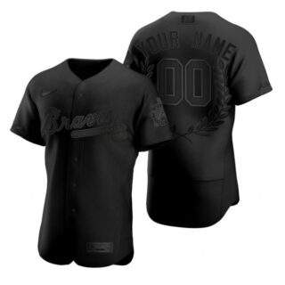 Men's Custom Atlanta Braves Flex Base Jersey Black Award