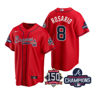 Youth Atlanta Braves Eddie Rosario 2021 World Series Champions Stitched Jersey Cool Base Red