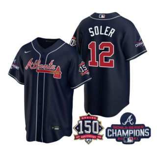 Youth Atlanta Braves Jorge Soler 2021 World Series Champions Stitched Jersey Cool Base Navy