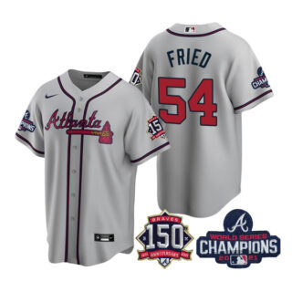 Youth Atlanta Braves Max Fried 2021 World Series Champions Stitched Jersey Cool Base Gray