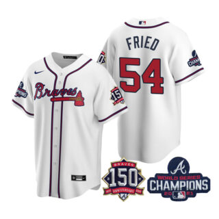 Youth Atlanta Braves Max Fried 2021 World Series Champions Stitched Jersey Cool Base White Home