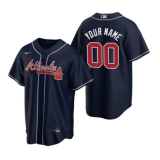 Men's Custom Atlanta Braves Cool Base Jersey Navy