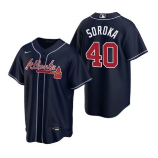 Men's #40 Mike Soroka Atlanta Braves Cool Base Jersey Navy