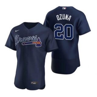 Men's #20 Marcell Ozuna Atlanta Braves Flex Base Jersey Navy
