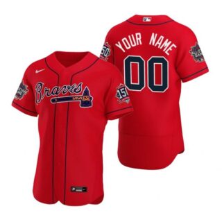 Men's Custom Atlanta Braves Flex Base All Star Jersey Red