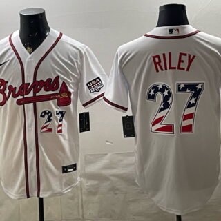 Men's Austin Riley #27 Atlanta Braves USA 250 Fourth of July Home Stadium Stitched Jersey - White