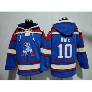 Men's New England Patriots #10 Drake Maye Blue Ageless Must-Have Lace-Up Pullover Hoodie