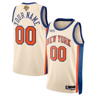 Men's New York Knicks Active Player Custom Cream 2026 Finals Patch City Edition Stitched Basketball Jersey