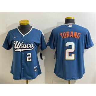 Youth Milwaukee Brewers #2 Brice Turang Mineral Blue 2026 City Connect Stadium Stitched Baseball Jersey